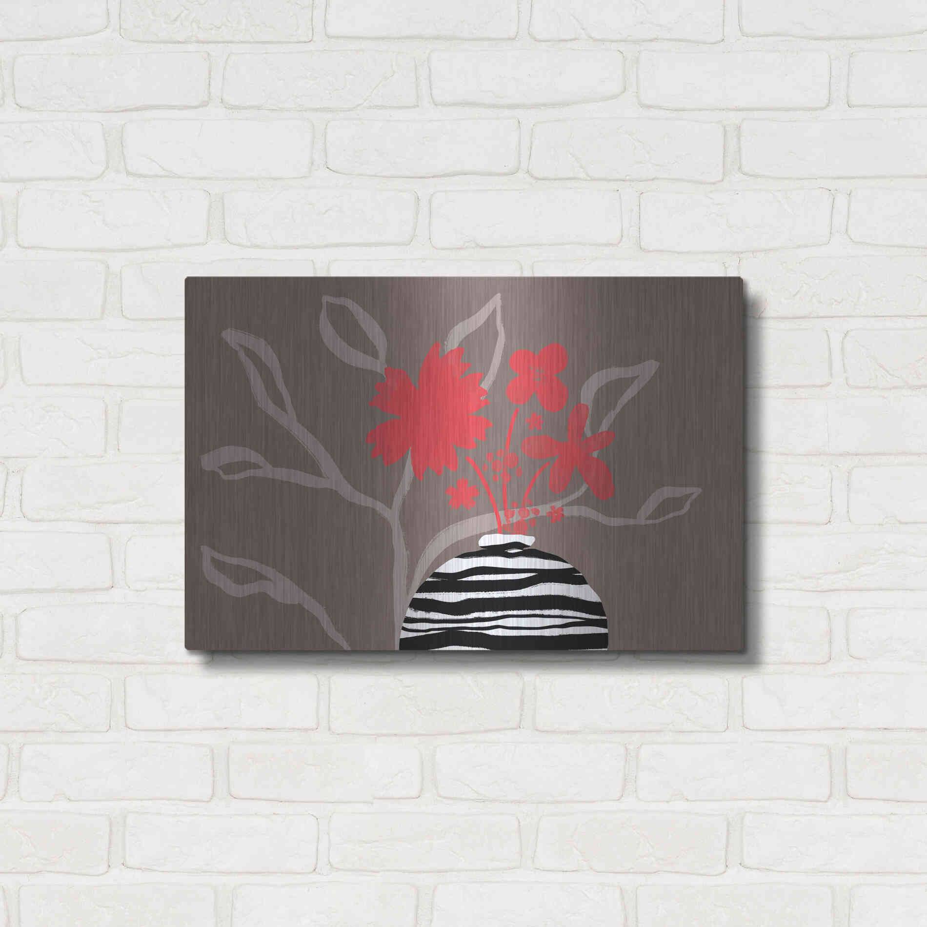 Luxe Metal Art 'Dancing Red Flowers' by Delores Naskrent Metal Wall Art,24x16