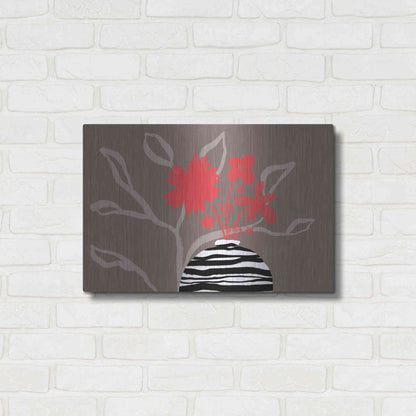 Luxe Metal Art 'Dancing Red Flowers' by Delores Naskrent Metal Wall Art,24x16