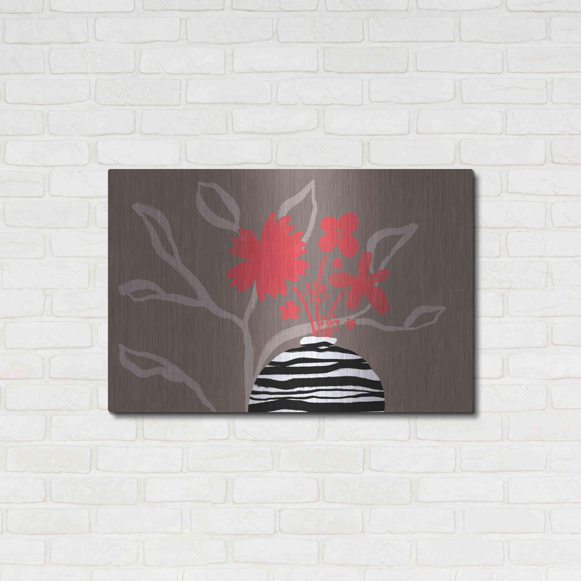 Luxe Metal Art 'Dancing Red Flowers' by Delores Naskrent Metal Wall Art,36x24