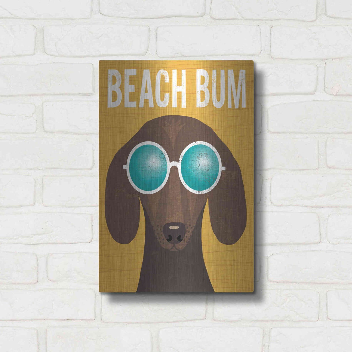 Luxe Metal Art 'Beach Bums Dachshund I Bum' by Michael Mullan, Metal Wall Art,12x16