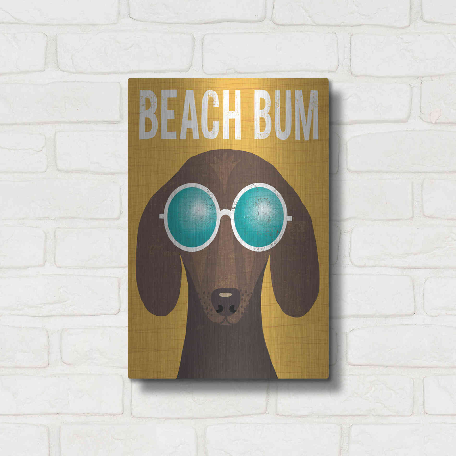 Luxe Metal Art 'Beach Bums Dachshund I Bum' by Michael Mullan, Metal Wall Art,12x16