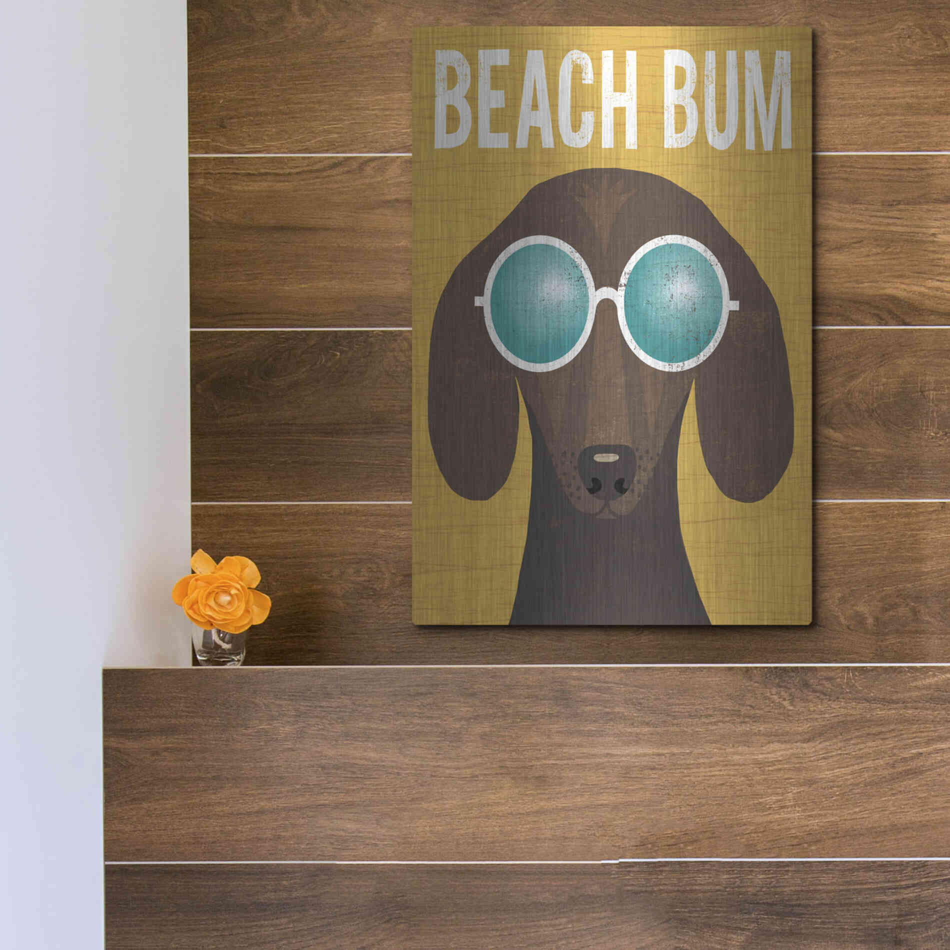 Luxe Metal Art 'Beach Bums Dachshund I Bum' by Michael Mullan, Metal Wall Art,12x16