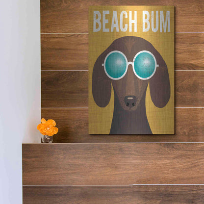 Luxe Metal Art 'Beach Bums Dachshund I Bum' by Michael Mullan, Metal Wall Art,12x16