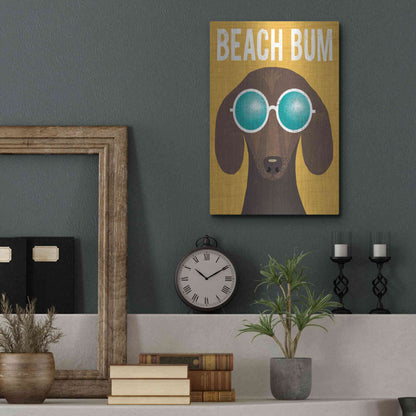 Luxe Metal Art 'Beach Bums Dachshund I Bum' by Michael Mullan, Metal Wall Art,12x16