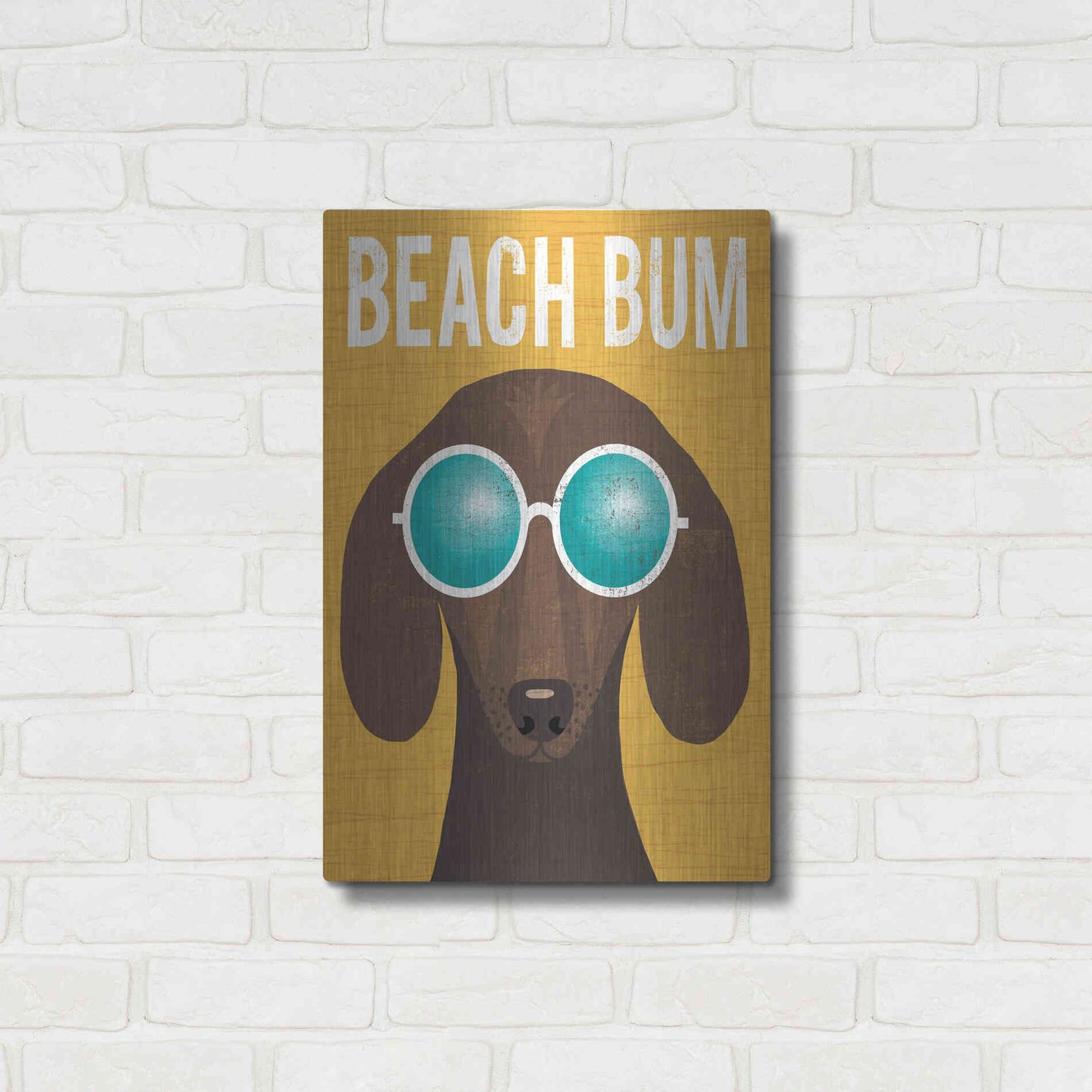 Luxe Metal Art 'Beach Bums Dachshund I Bum' by Michael Mullan, Metal Wall Art,16x24