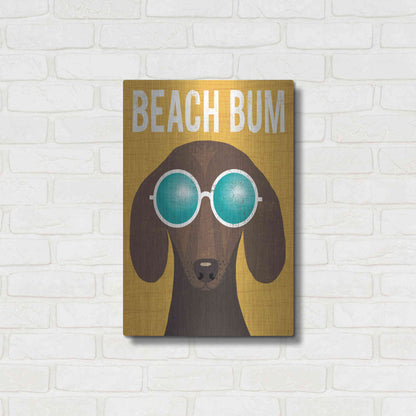Luxe Metal Art 'Beach Bums Dachshund I Bum' by Michael Mullan, Metal Wall Art,16x24
