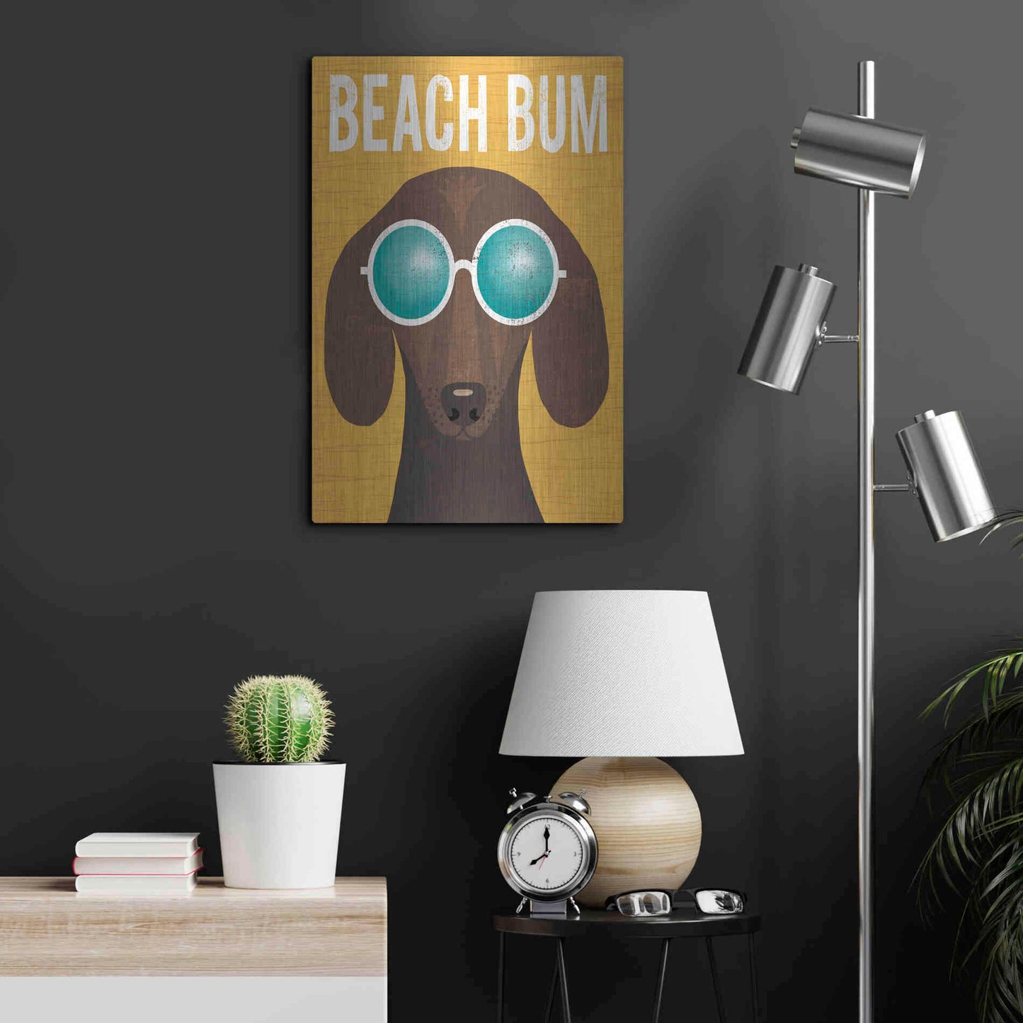 Luxe Metal Art 'Beach Bums Dachshund I Bum' by Michael Mullan, Metal Wall Art,16x24