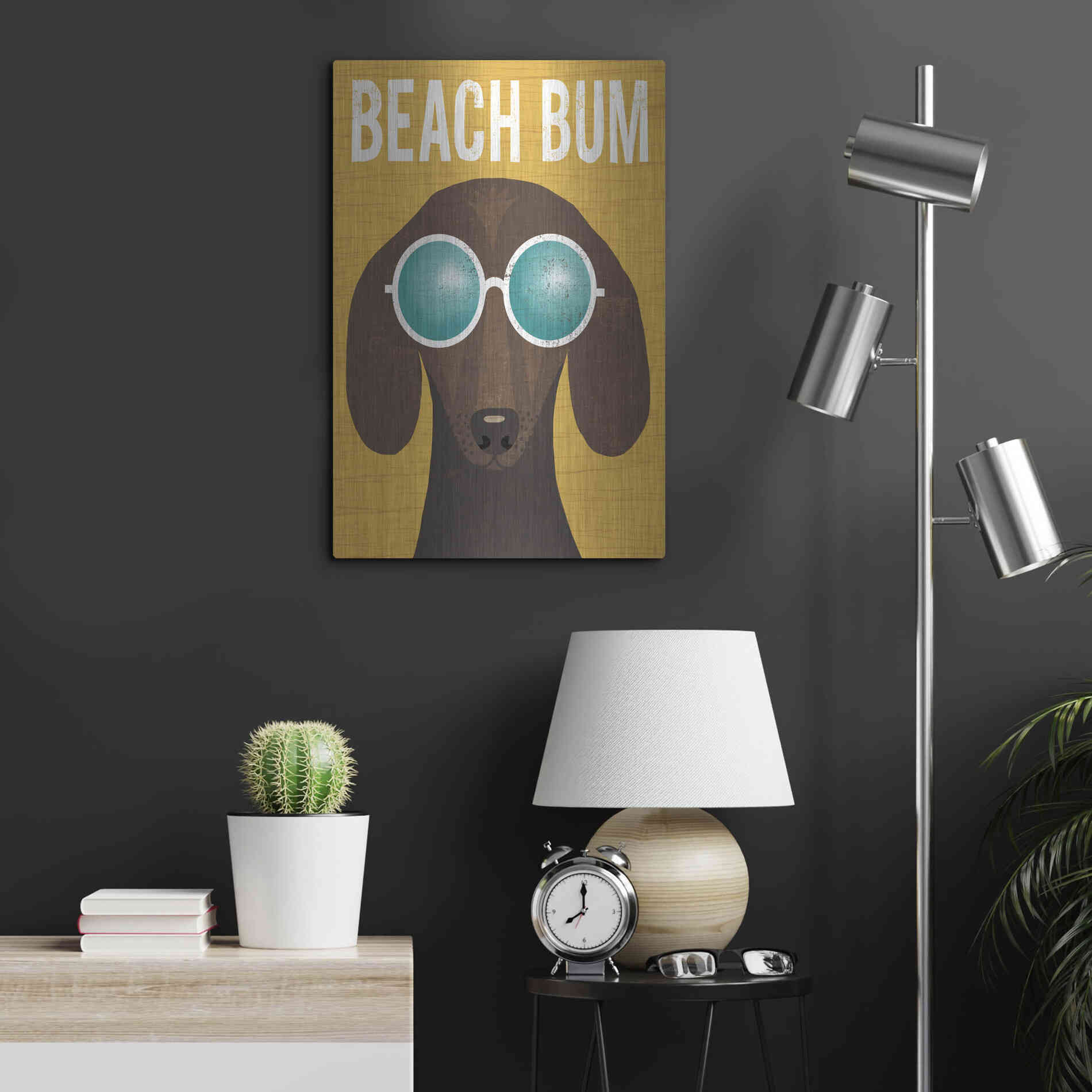 Luxe Metal Art 'Beach Bums Dachshund I Bum' by Michael Mullan, Metal Wall Art,16x24