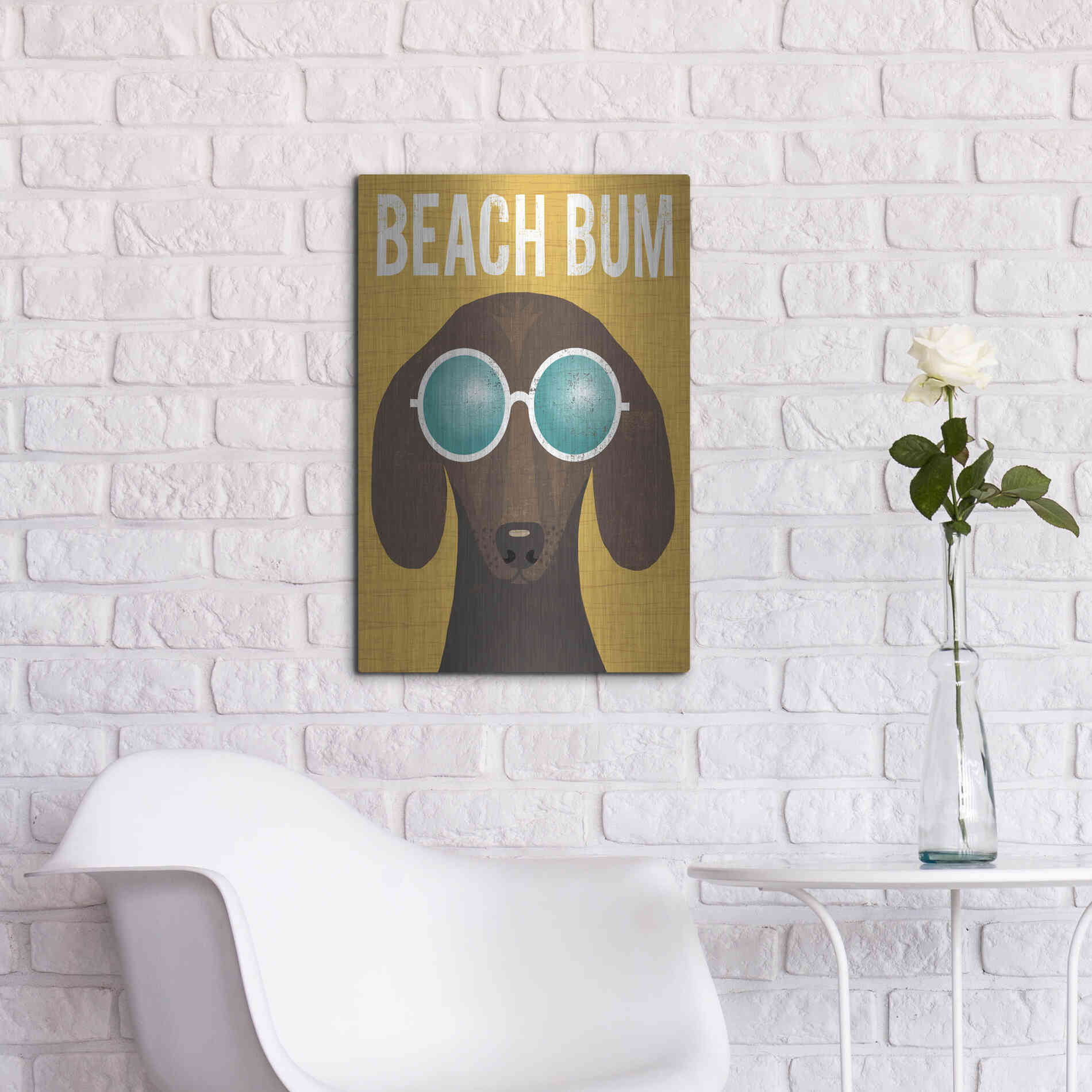 Luxe Metal Art 'Beach Bums Dachshund I Bum' by Michael Mullan, Metal Wall Art,16x24