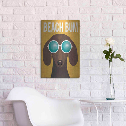 Luxe Metal Art 'Beach Bums Dachshund I Bum' by Michael Mullan, Metal Wall Art,16x24