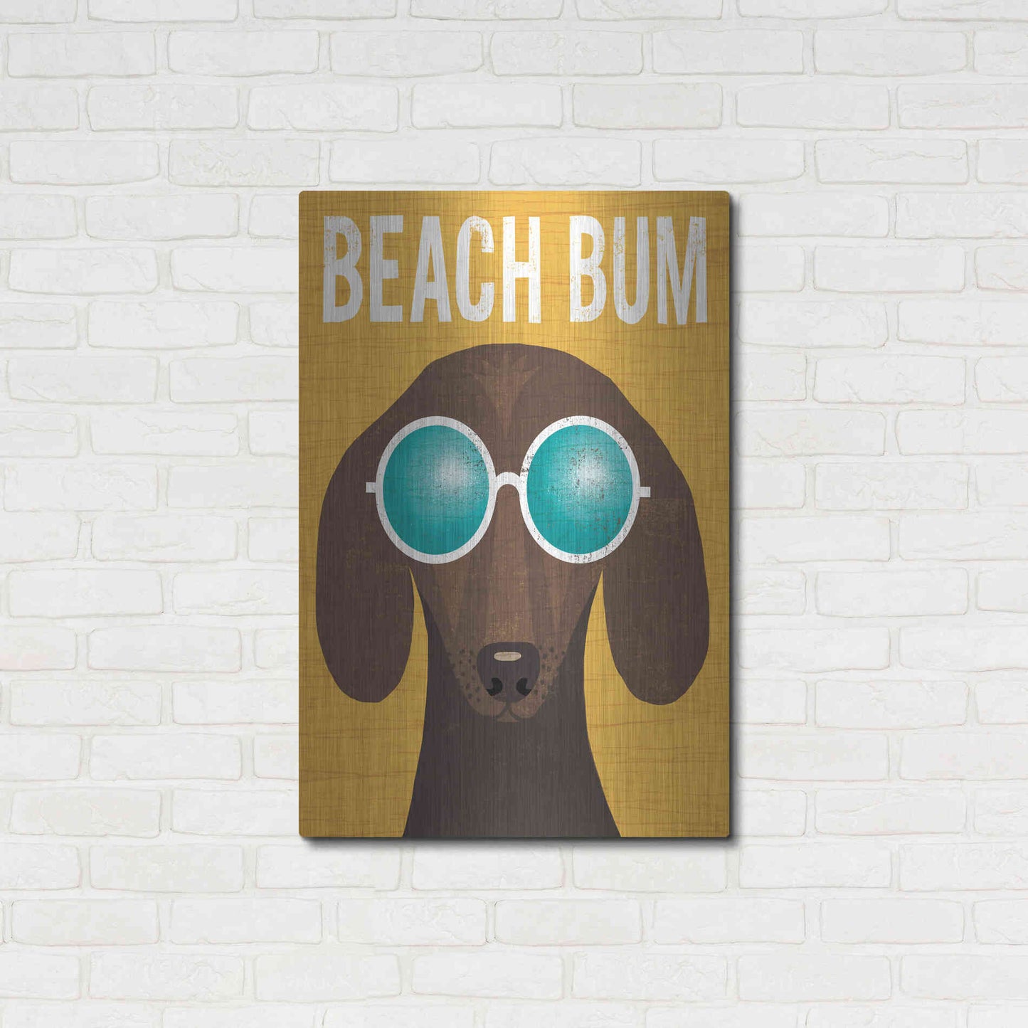 Luxe Metal Art 'Beach Bums Dachshund I Bum' by Michael Mullan, Metal Wall Art,24x36