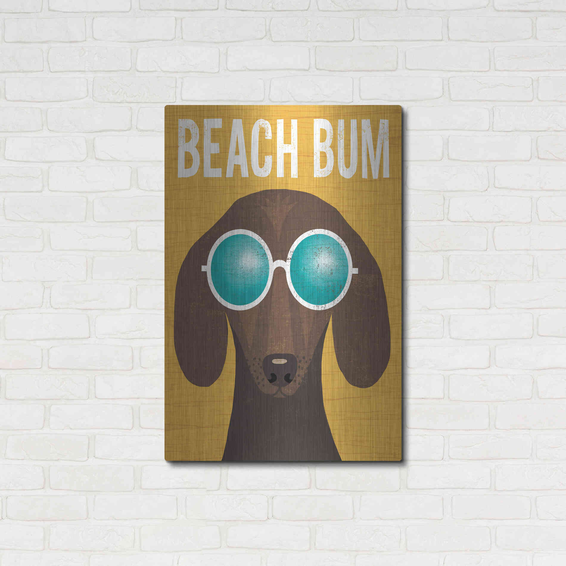 Luxe Metal Art 'Beach Bums Dachshund I Bum' by Michael Mullan, Metal Wall Art,24x36