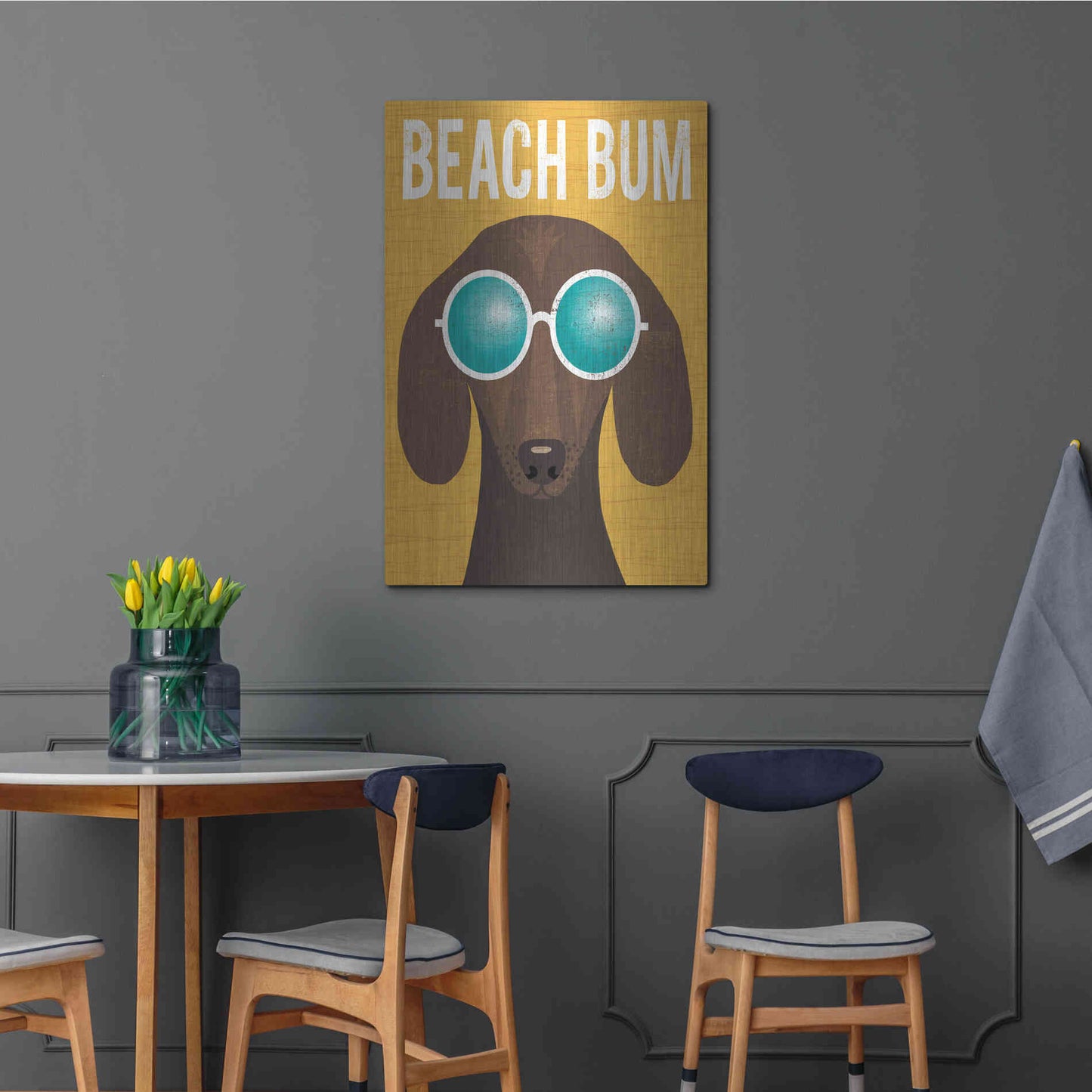 Luxe Metal Art 'Beach Bums Dachshund I Bum' by Michael Mullan, Metal Wall Art,24x36