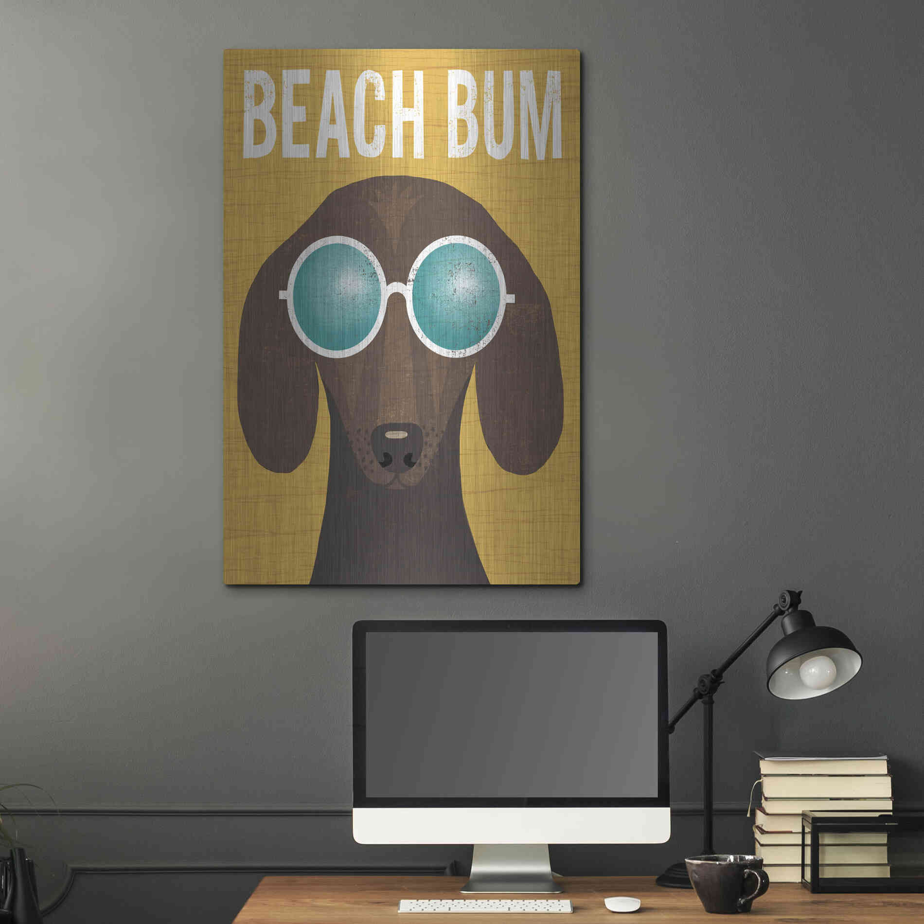 Luxe Metal Art 'Beach Bums Dachshund I Bum' by Michael Mullan, Metal Wall Art,24x36