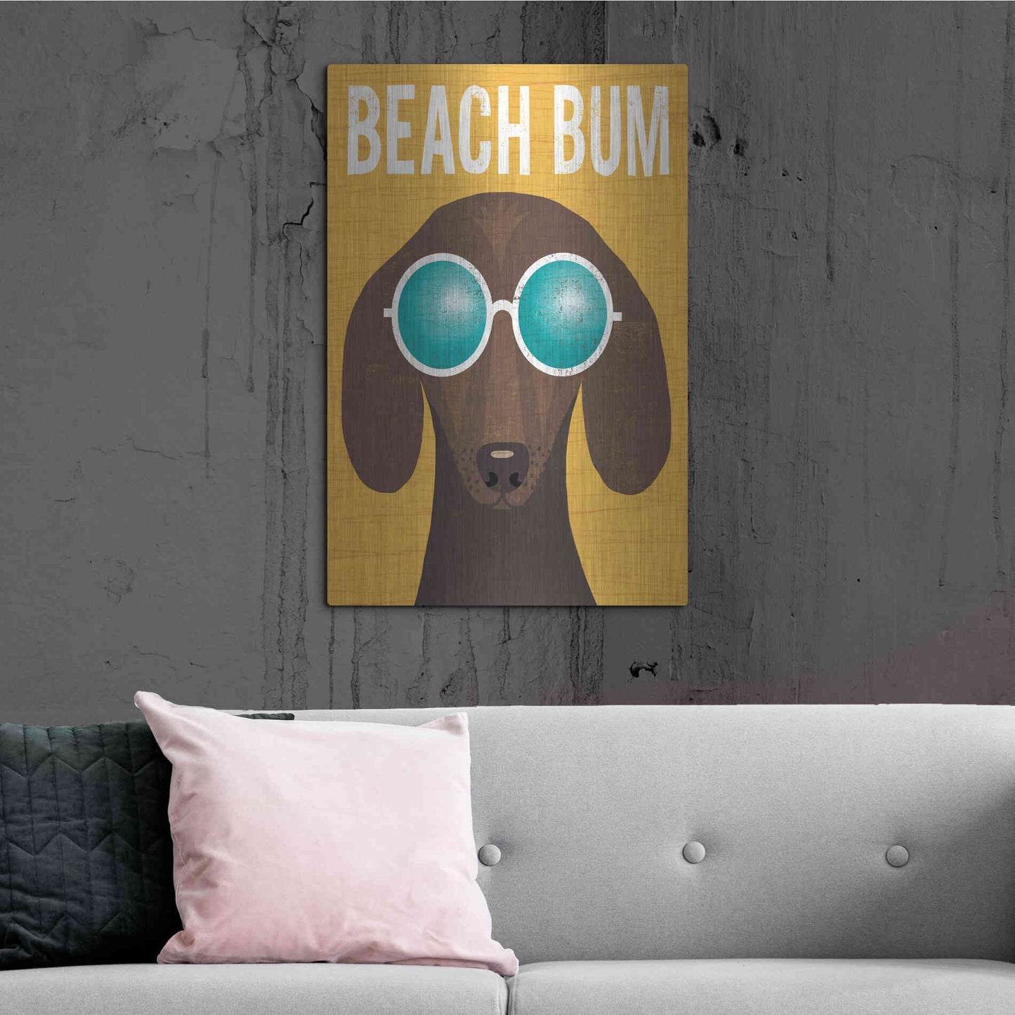 Luxe Metal Art 'Beach Bums Dachshund I Bum' by Michael Mullan, Metal Wall Art,24x36
