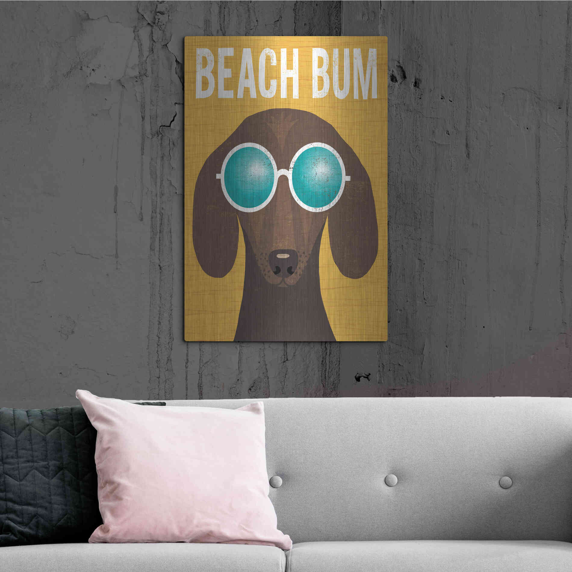 Luxe Metal Art 'Beach Bums Dachshund I Bum' by Michael Mullan, Metal Wall Art,24x36