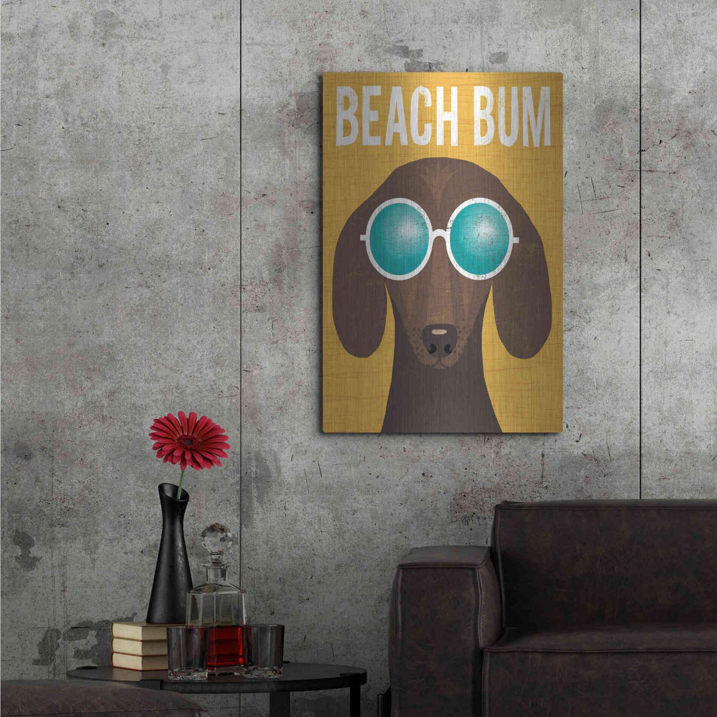 Luxe Metal Art 'Beach Bums Dachshund I Bum' by Michael Mullan, Metal Wall Art,24x36