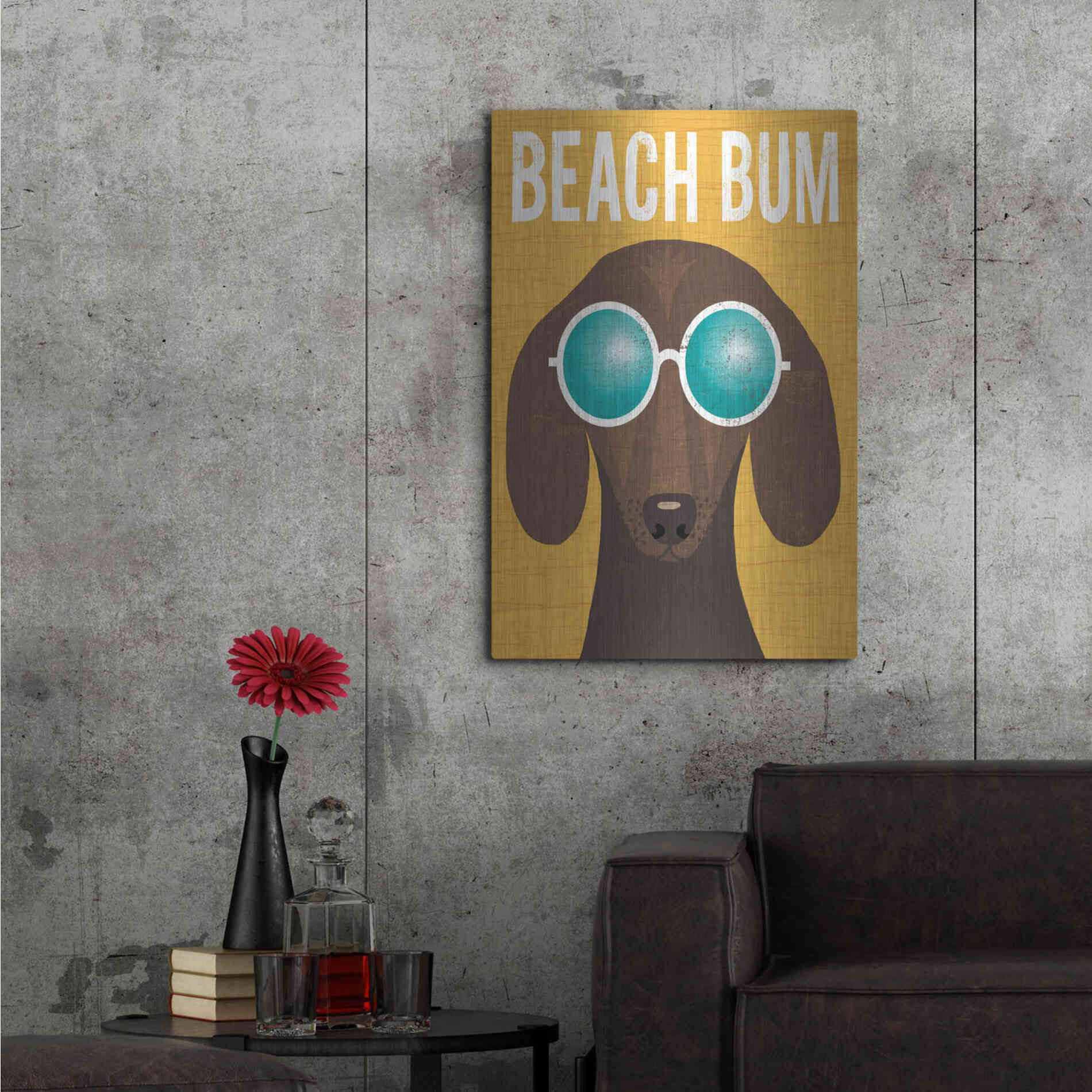 Luxe Metal Art 'Beach Bums Dachshund I Bum' by Michael Mullan, Metal Wall Art,24x36