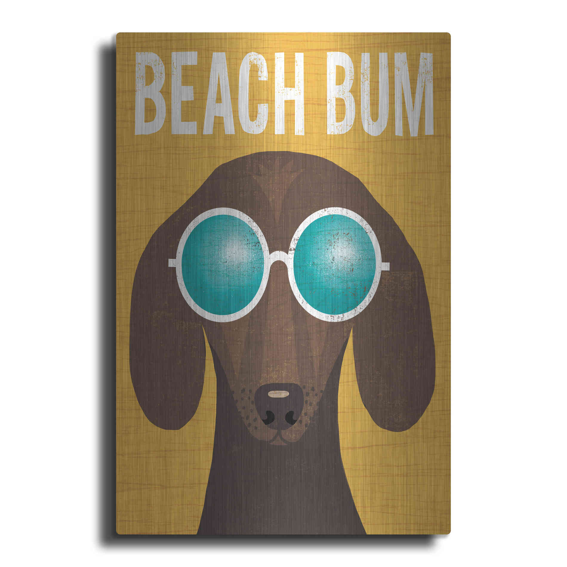 Luxe Metal Art 'Beach Bums Dachshund I Bum' by Michael Mullan, Metal Wall Art