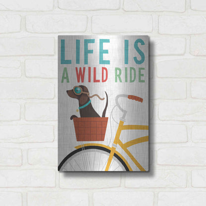 Luxe Metal Art 'Beach Bums Dachshund Bicycle I Life' by Michael Mullan, Metal Wall Art,12x16