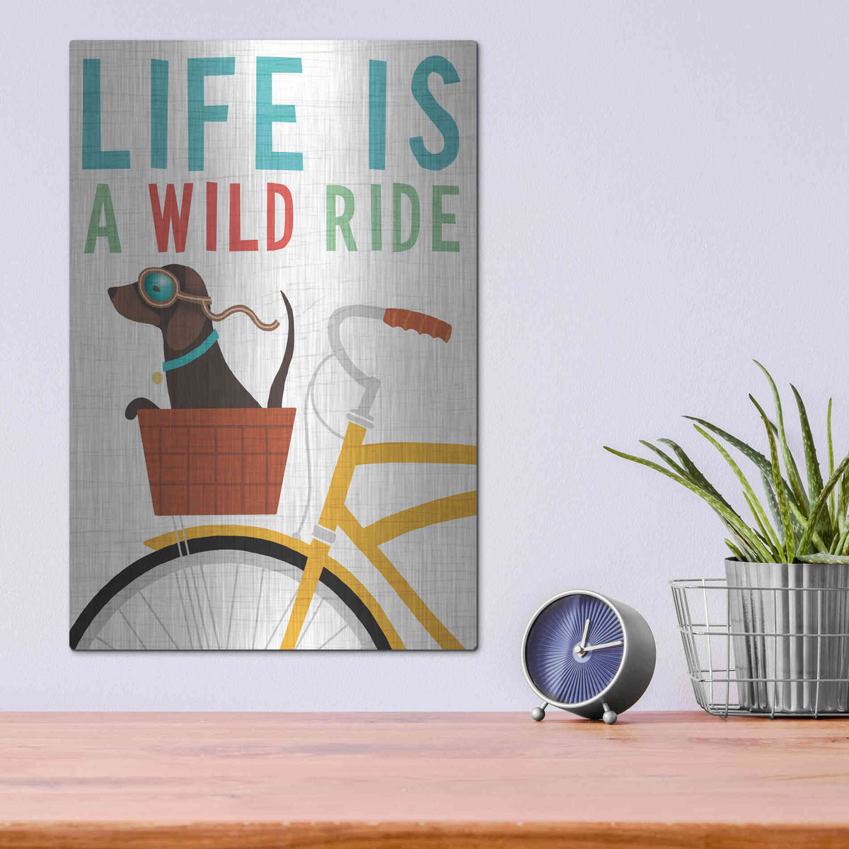 Luxe Metal Art 'Beach Bums Dachshund Bicycle I Life' by Michael Mullan, Metal Wall Art,12x16