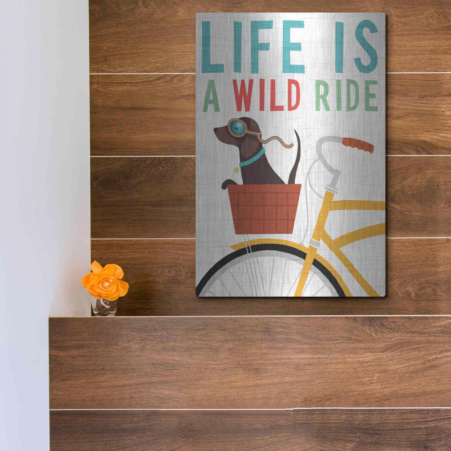 Luxe Metal Art 'Beach Bums Dachshund Bicycle I Life' by Michael Mullan, Metal Wall Art,12x16