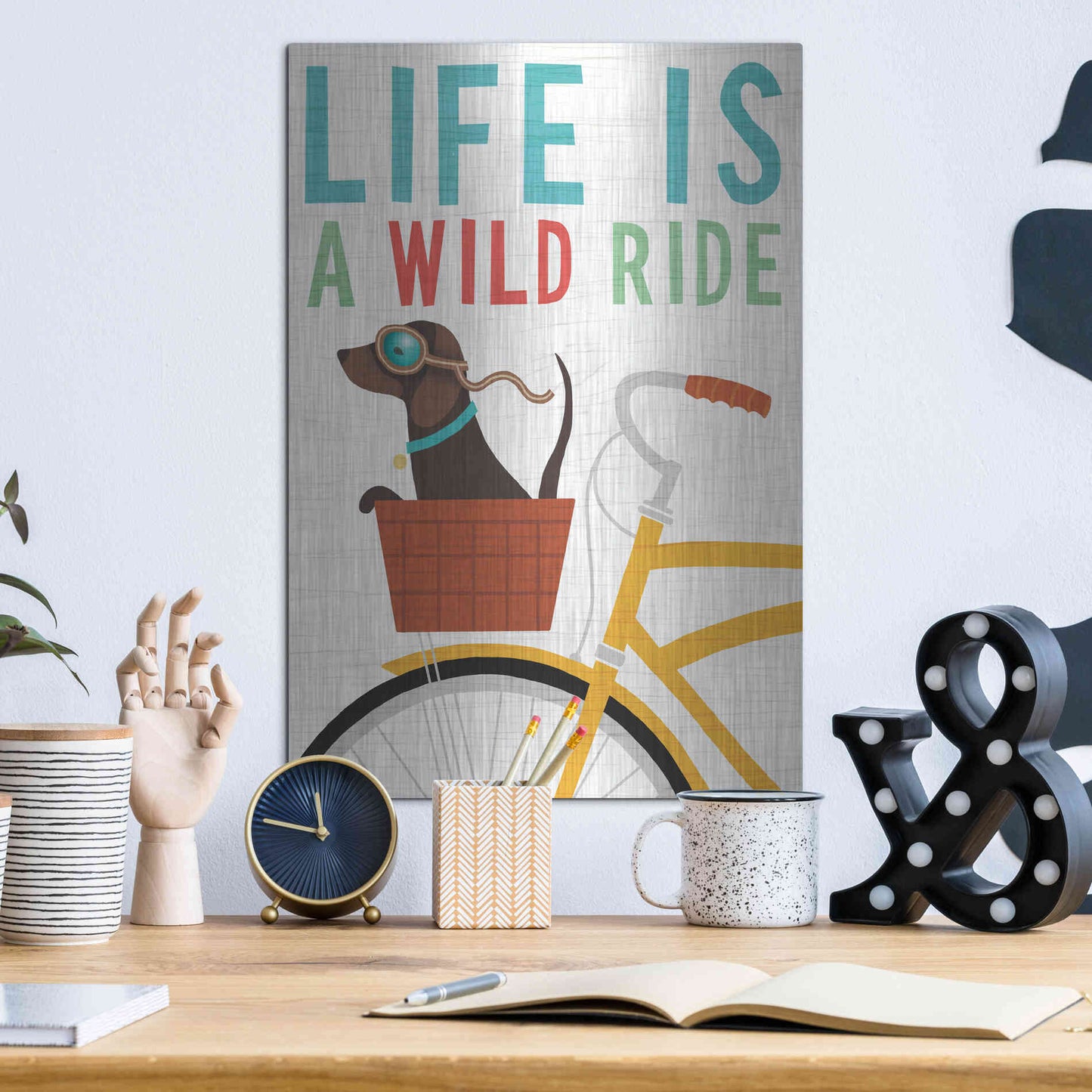 Luxe Metal Art 'Beach Bums Dachshund Bicycle I Life' by Michael Mullan, Metal Wall Art,12x16