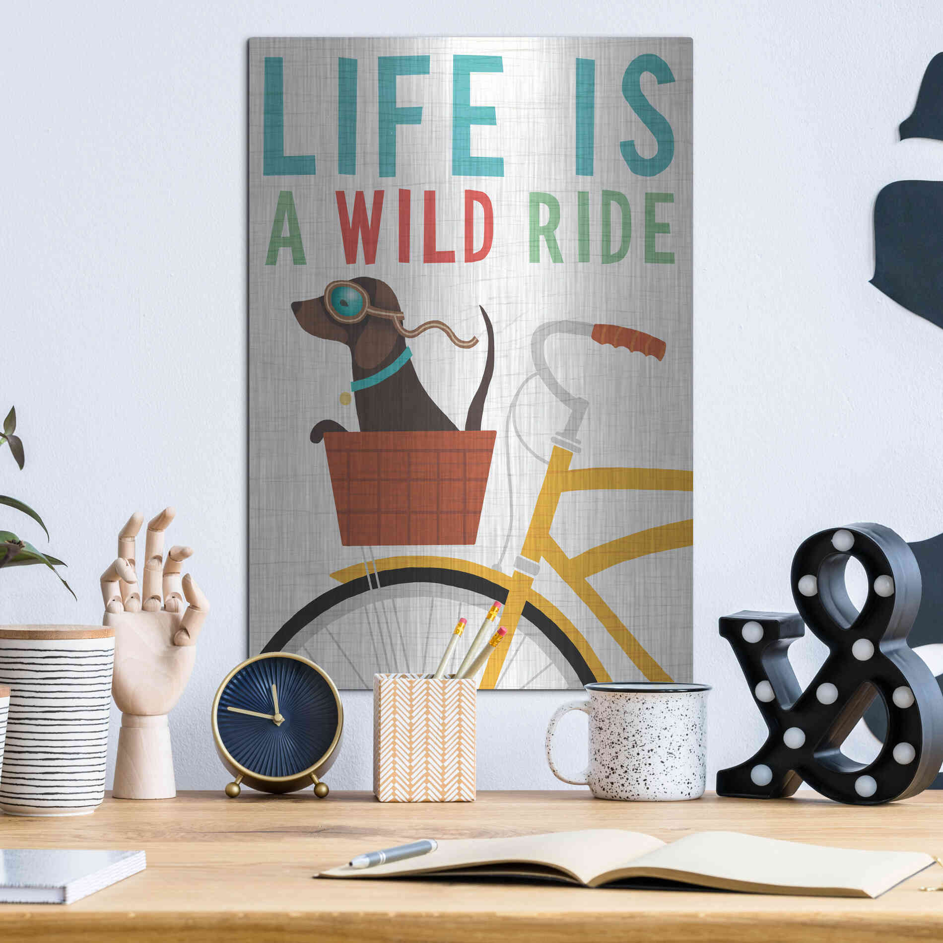 Luxe Metal Art 'Beach Bums Dachshund Bicycle I Life' by Michael Mullan, Metal Wall Art,12x16