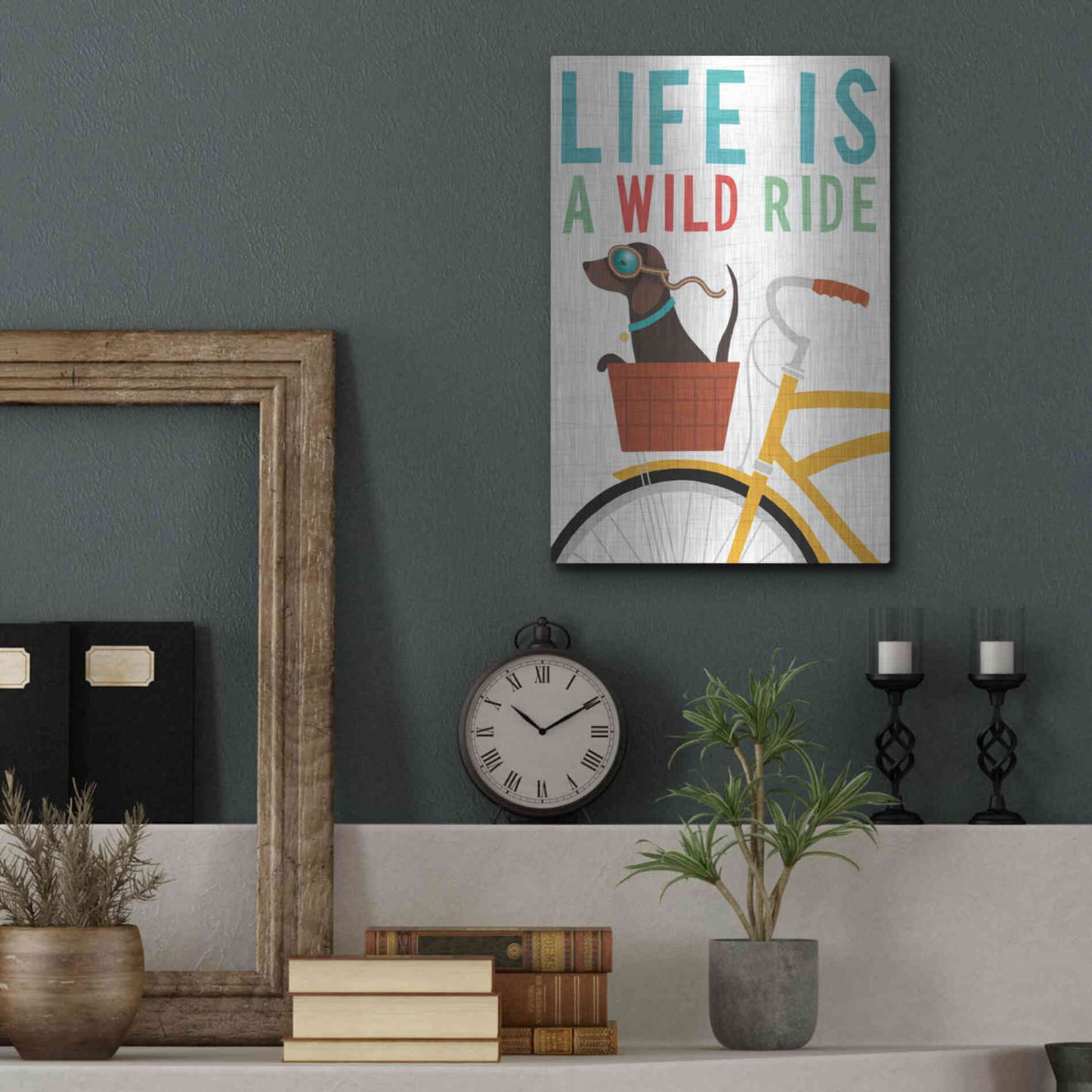 Luxe Metal Art 'Beach Bums Dachshund Bicycle I Life' by Michael Mullan, Metal Wall Art,12x16