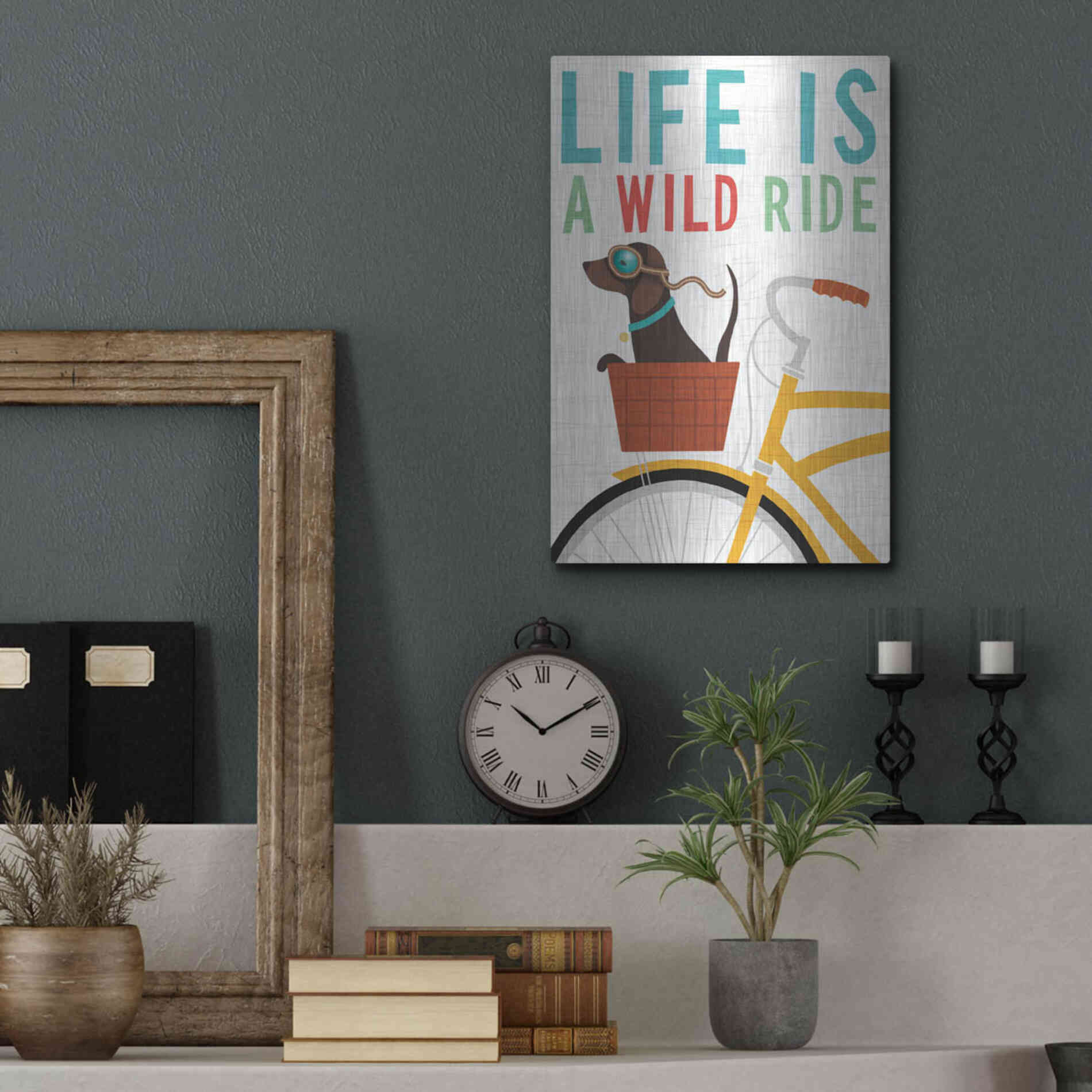 Luxe Metal Art 'Beach Bums Dachshund Bicycle I Life' by Michael Mullan, Metal Wall Art,12x16