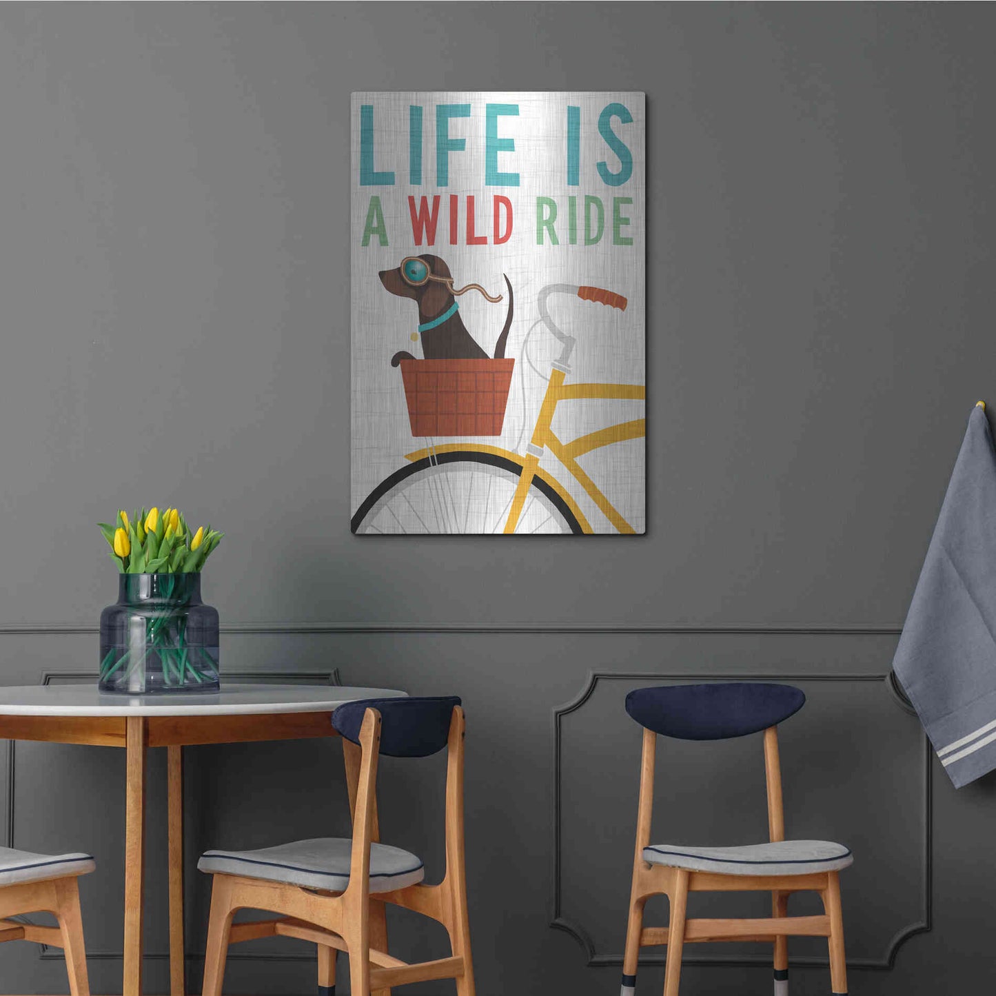 Luxe Metal Art 'Beach Bums Dachshund Bicycle I Life' by Michael Mullan, Metal Wall Art,24x36