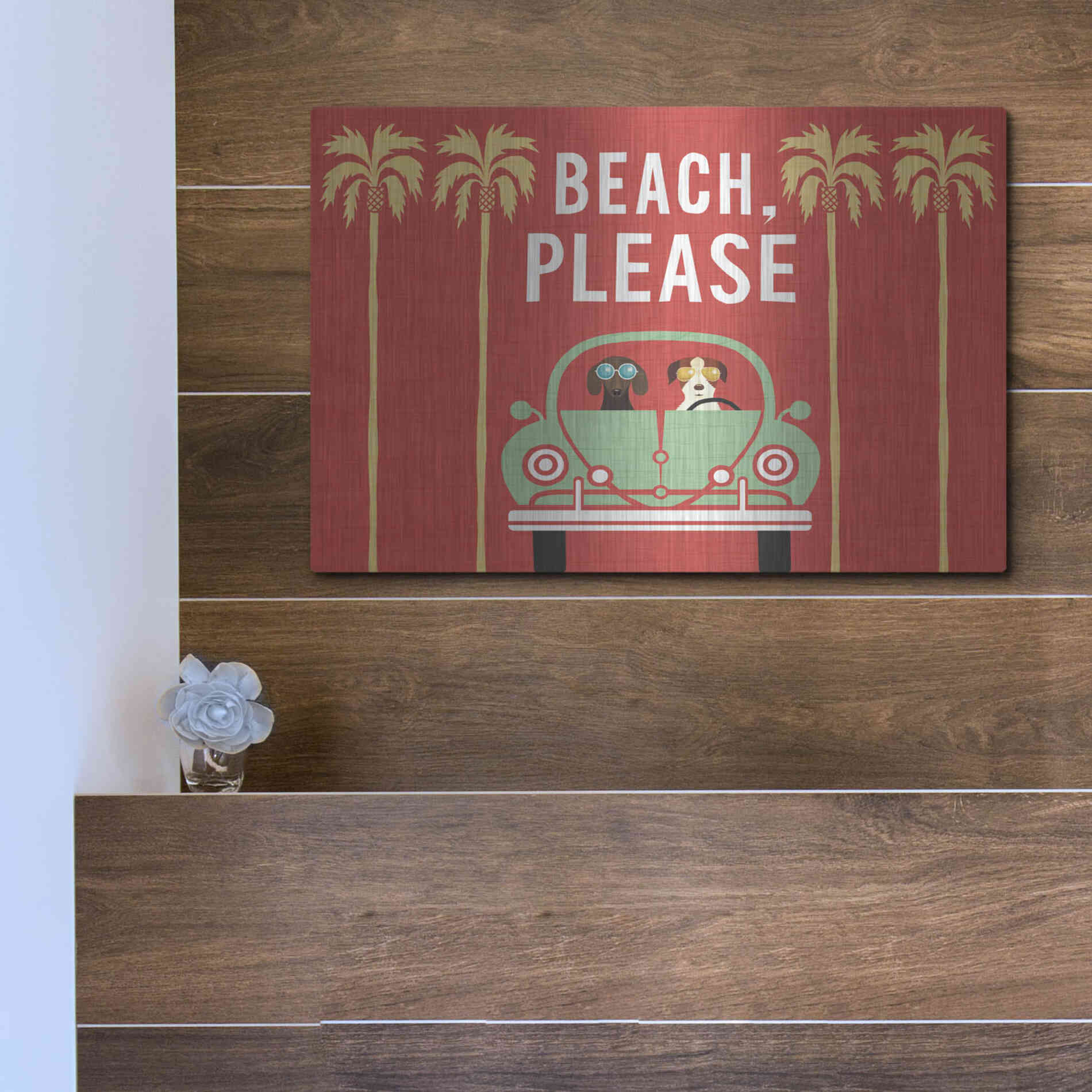 Luxe Metal Art 'Beach Bums Beetle I' by Michael Mullan, Metal Wall Art,16x12