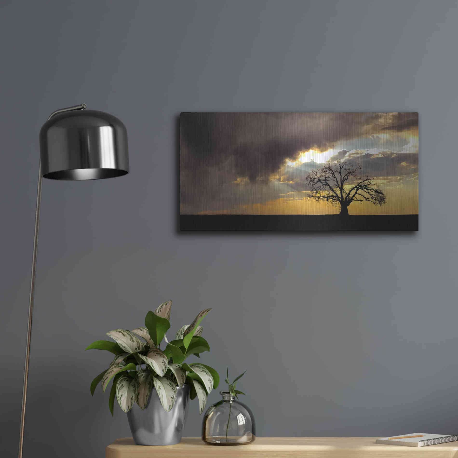 Luxe Metal Art  'Lone Tree In The Morning Light'  by Don Schwartz, Metal Wall Art,24x12