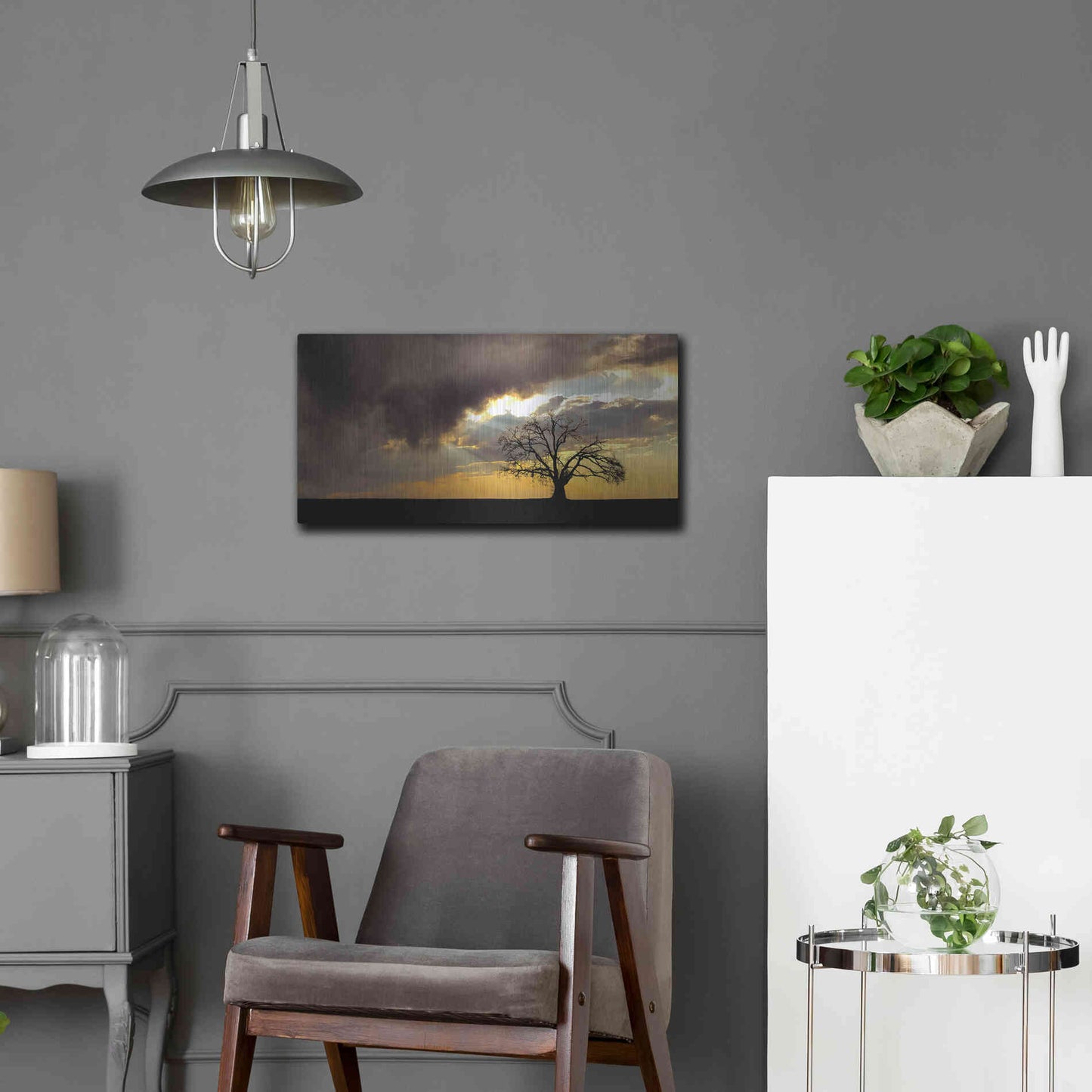Luxe Metal Art  'Lone Tree In The Morning Light'  by Don Schwartz, Metal Wall Art,24x12
