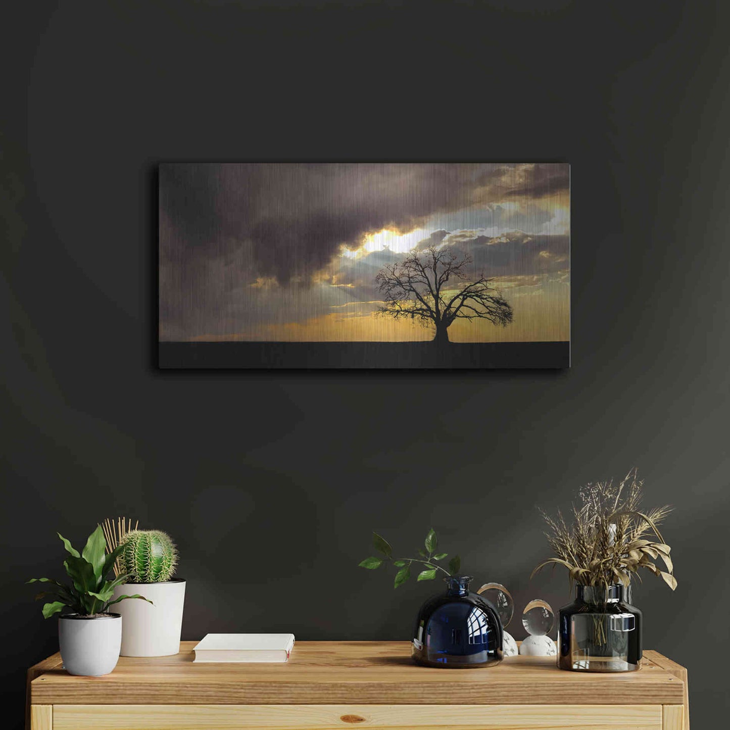 Luxe Metal Art  'Lone Tree In The Morning Light'  by Don Schwartz, Metal Wall Art,24x12