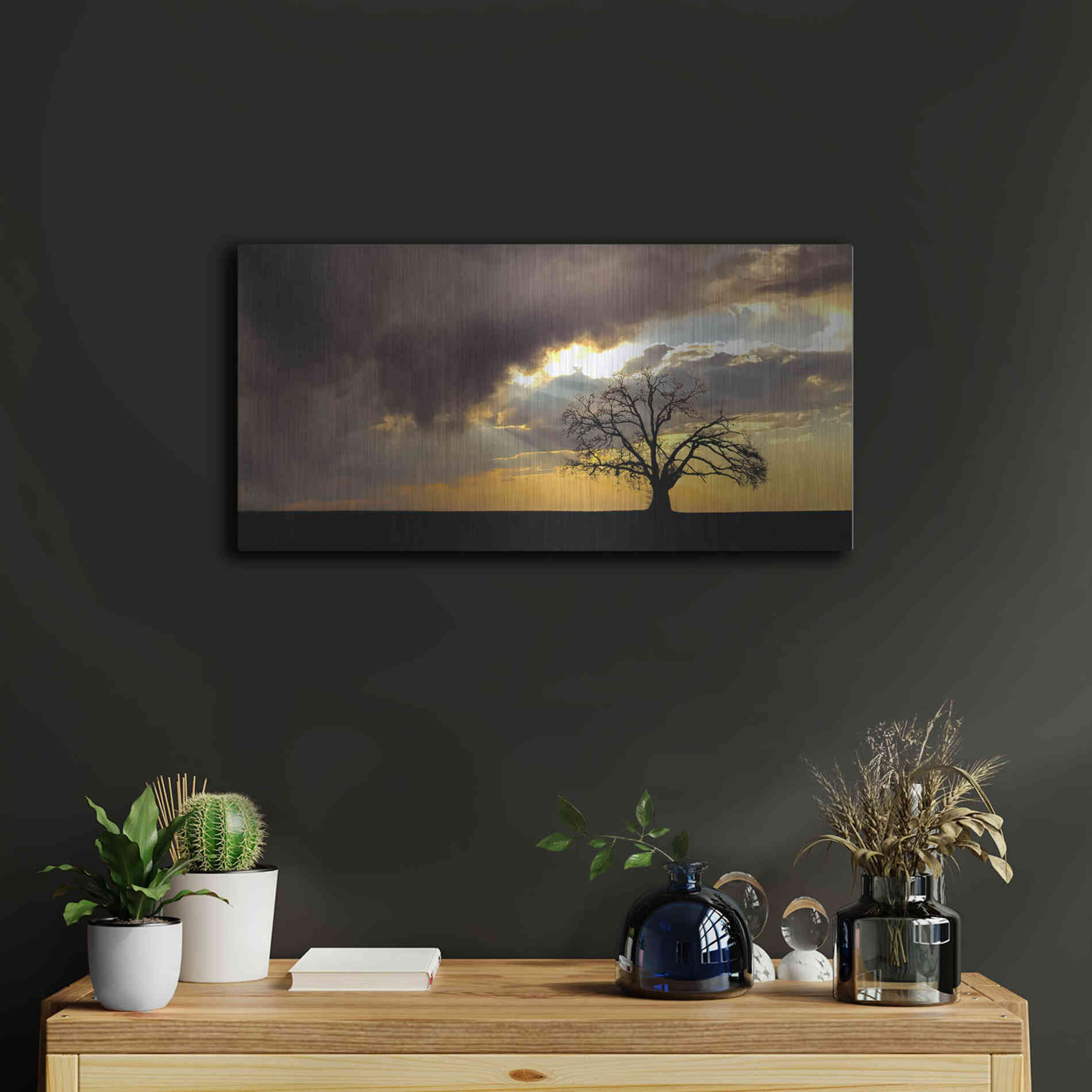 Luxe Metal Art  'Lone Tree In The Morning Light'  by Don Schwartz, Metal Wall Art,24x12