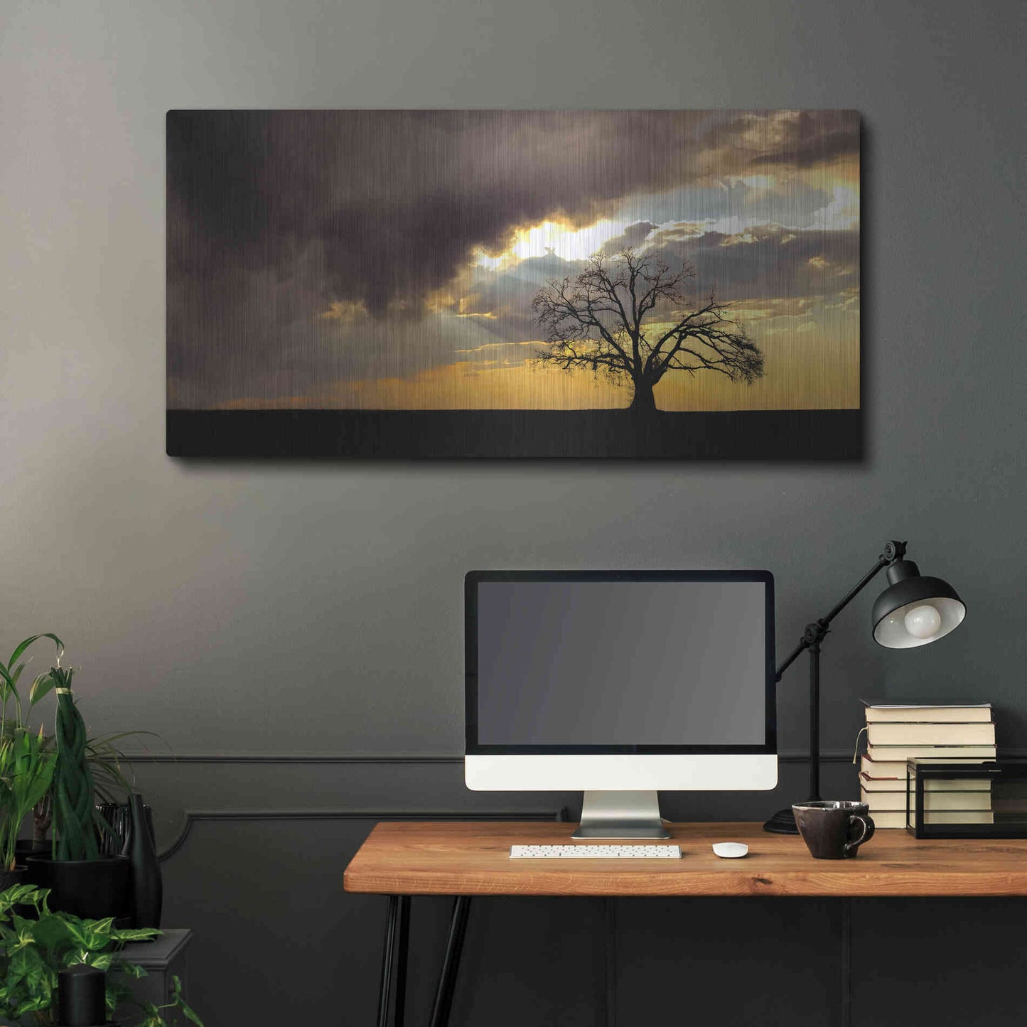Luxe Metal Art  'Lone Tree In The Morning Light'  by Don Schwartz, Metal Wall Art,48x24
