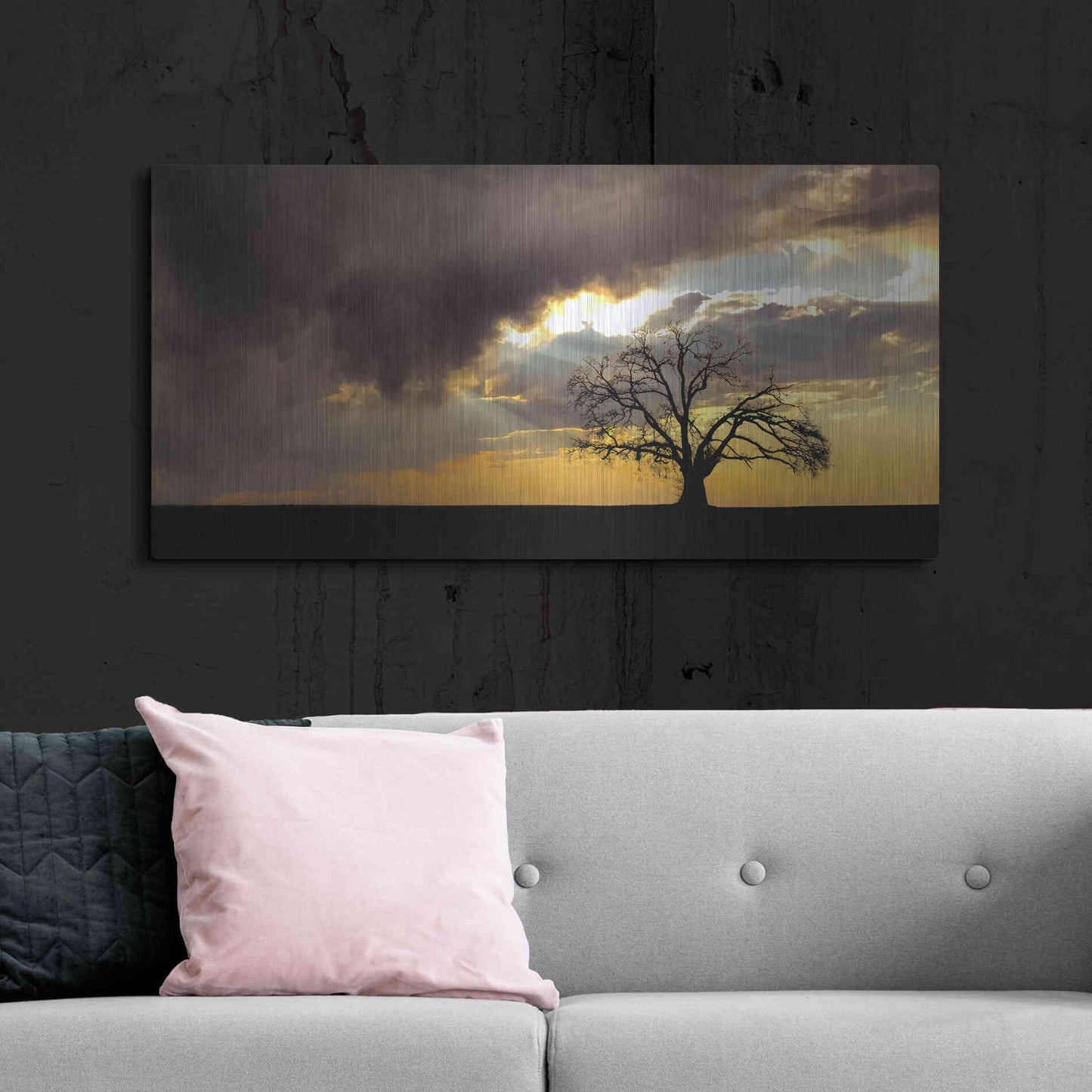 Luxe Metal Art  'Lone Tree In The Morning Light'  by Don Schwartz, Metal Wall Art,48x24