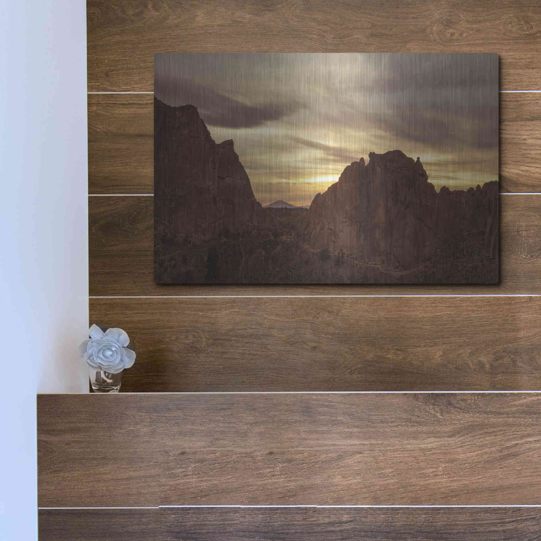 Luxe Metal Art  'Sunset On The Rocks'  by Don Schwartz, Metal Wall Art,16x12