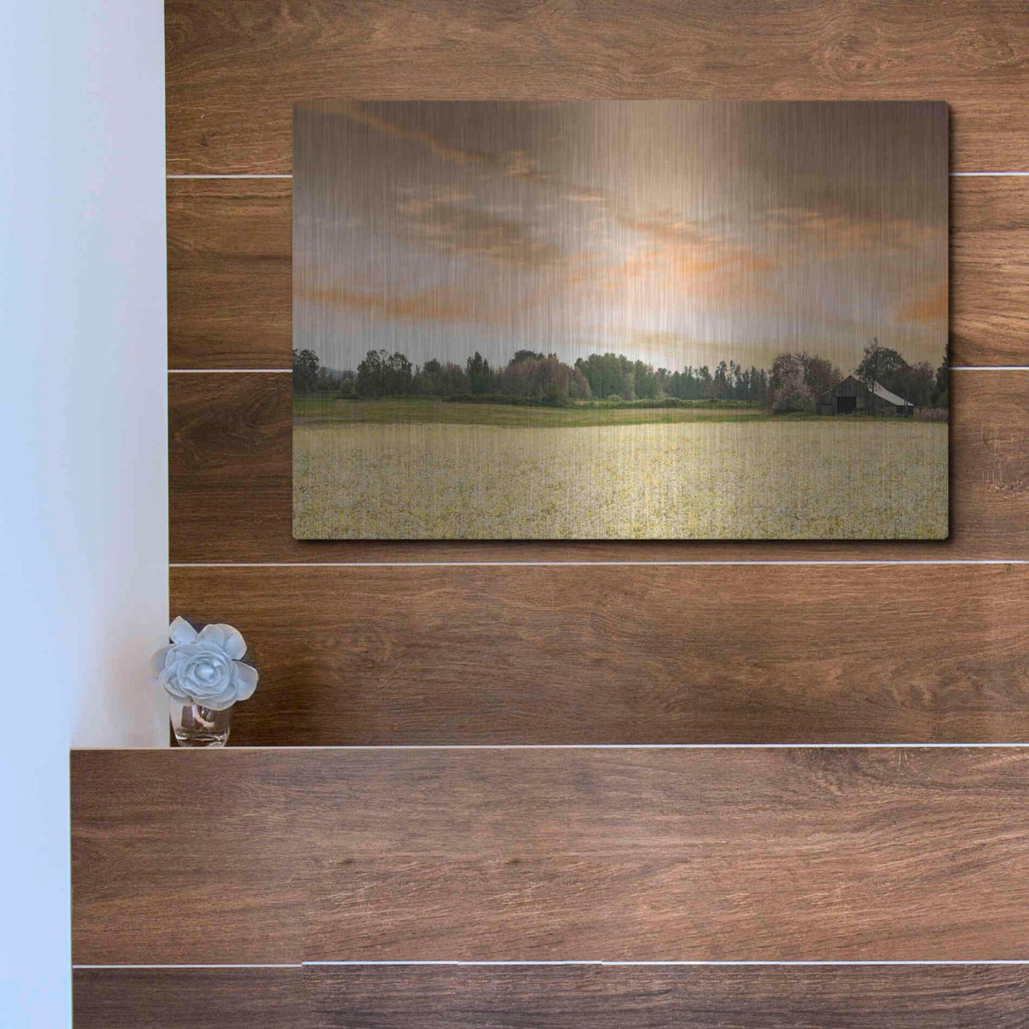 Luxe Metal Art  'Barn In The Field Of Spring Flowers'  by Don Schwartz, Metal Wall Art,16x12