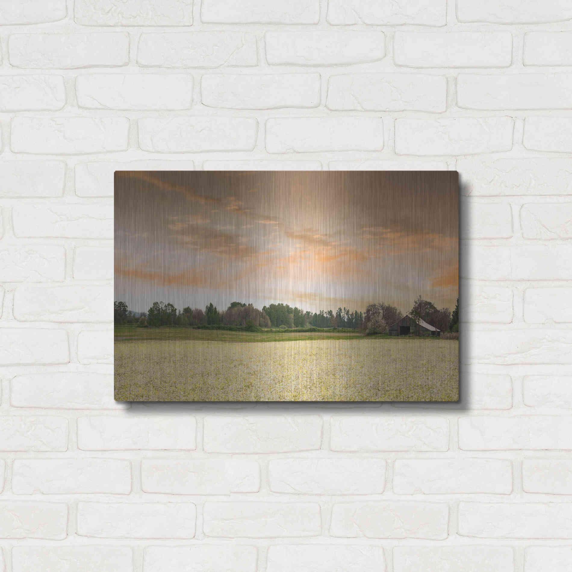 Luxe Metal Art  'Barn In The Field Of Spring Flowers'  by Don Schwartz, Metal Wall Art,24x16