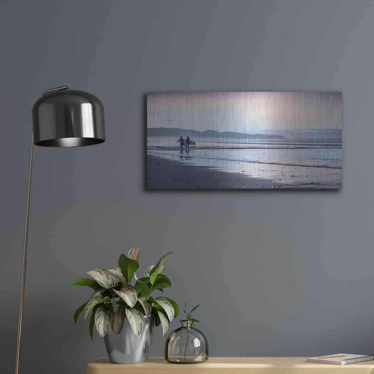 Luxe Metal Art  'Two Surfers'  by Don Schwartz, Metal Wall Art,24x12