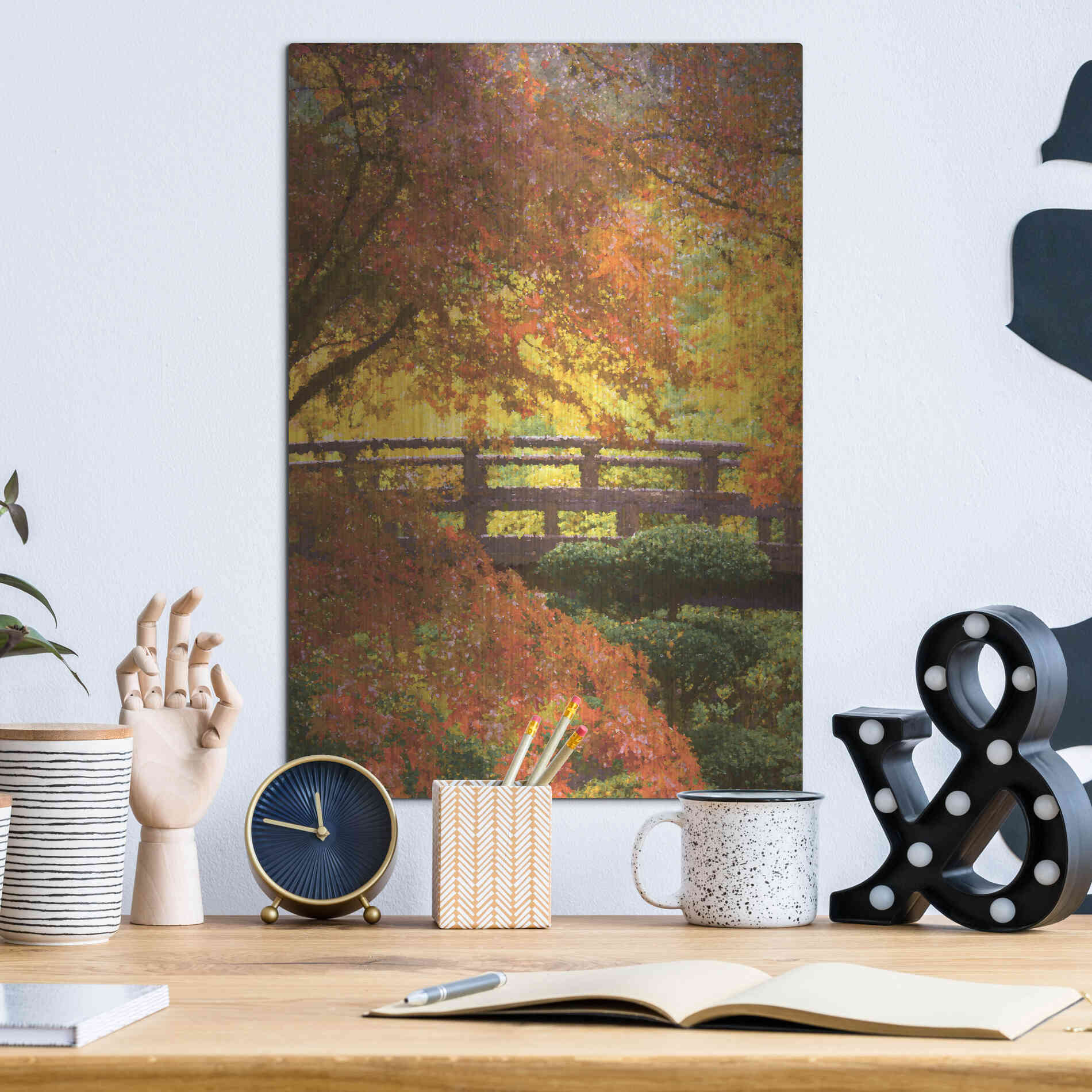 Luxe Metal Art  'Garden Bridge'  by Don Schwartz, Metal Wall Art,12x16