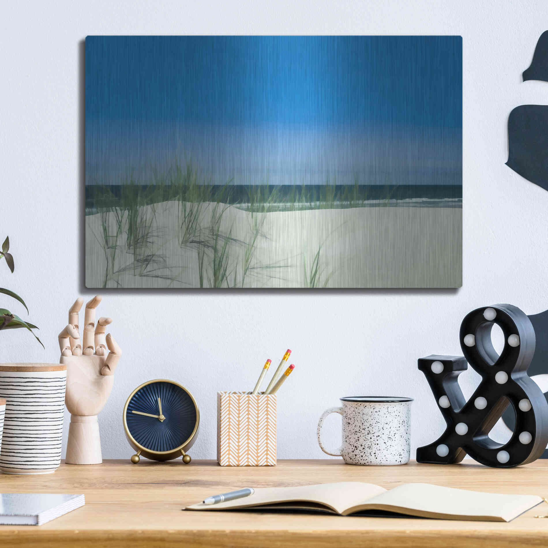 Luxe Metal Art  'Sunlit Coastal Dunes'  by Don Schwartz, Metal Wall Art,16x12