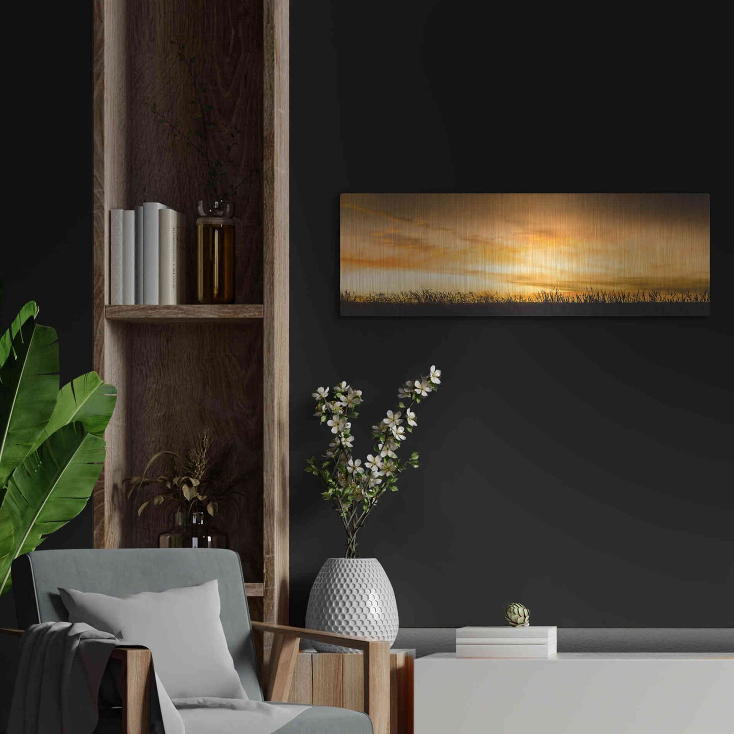 Luxe Metal Art  'Pastoral Sunrise'  by Don Schwartz, Metal Wall Art,36x12