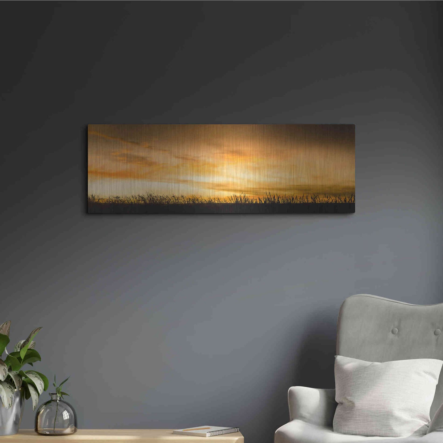 Luxe Metal Art  'Pastoral Sunrise'  by Don Schwartz, Metal Wall Art,36x12