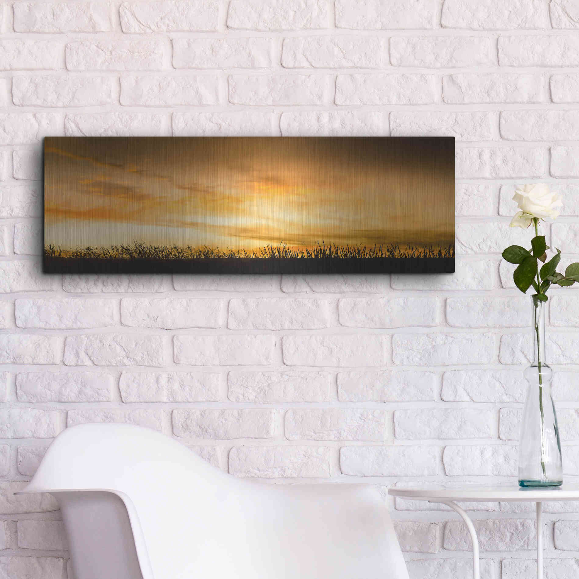 Luxe Metal Art  'Pastoral Sunrise'  by Don Schwartz, Metal Wall Art,36x12