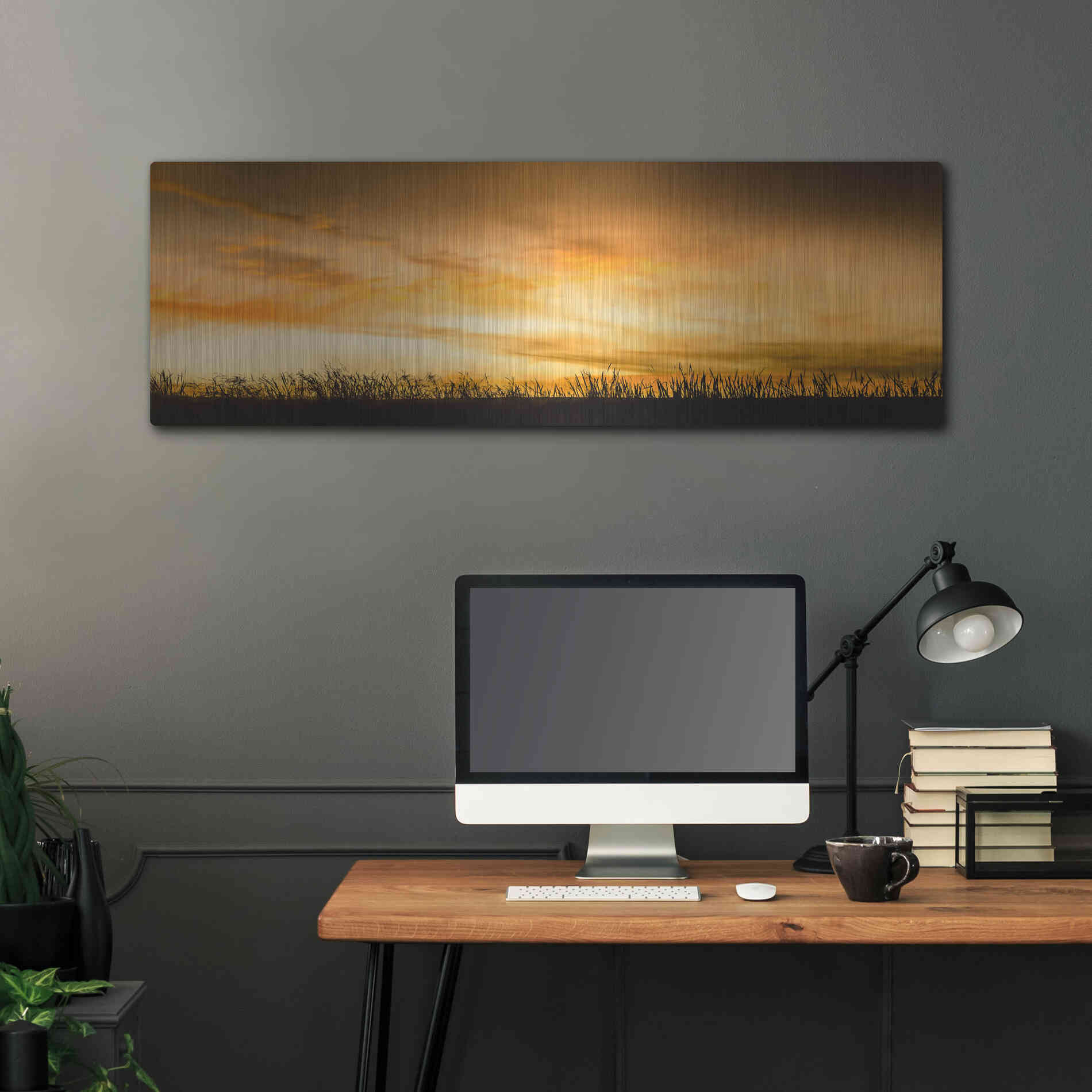 Luxe Metal Art  'Pastoral Sunrise'  by Don Schwartz, Metal Wall Art,48x16