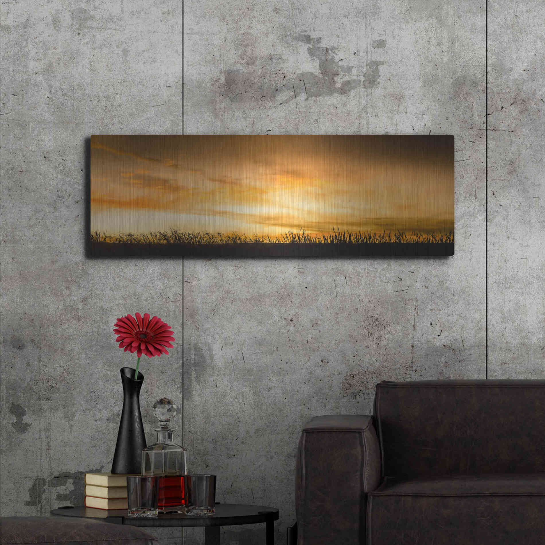 Luxe Metal Art  'Pastoral Sunrise'  by Don Schwartz, Metal Wall Art,48x16