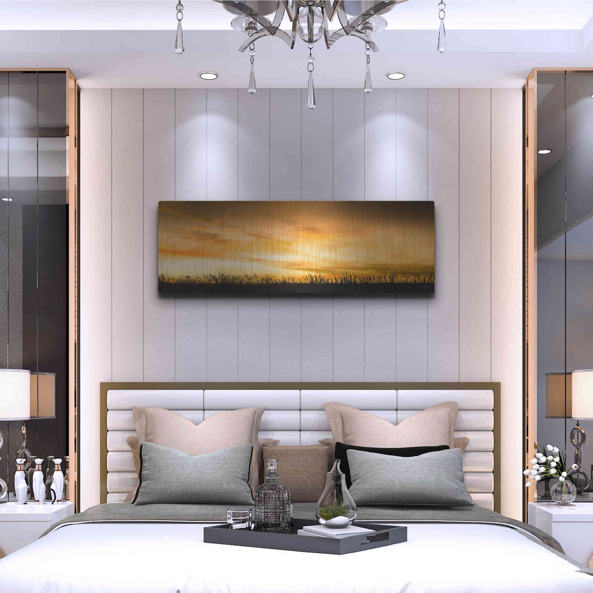 Luxe Metal Art  'Pastoral Sunrise'  by Don Schwartz, Metal Wall Art,48x16